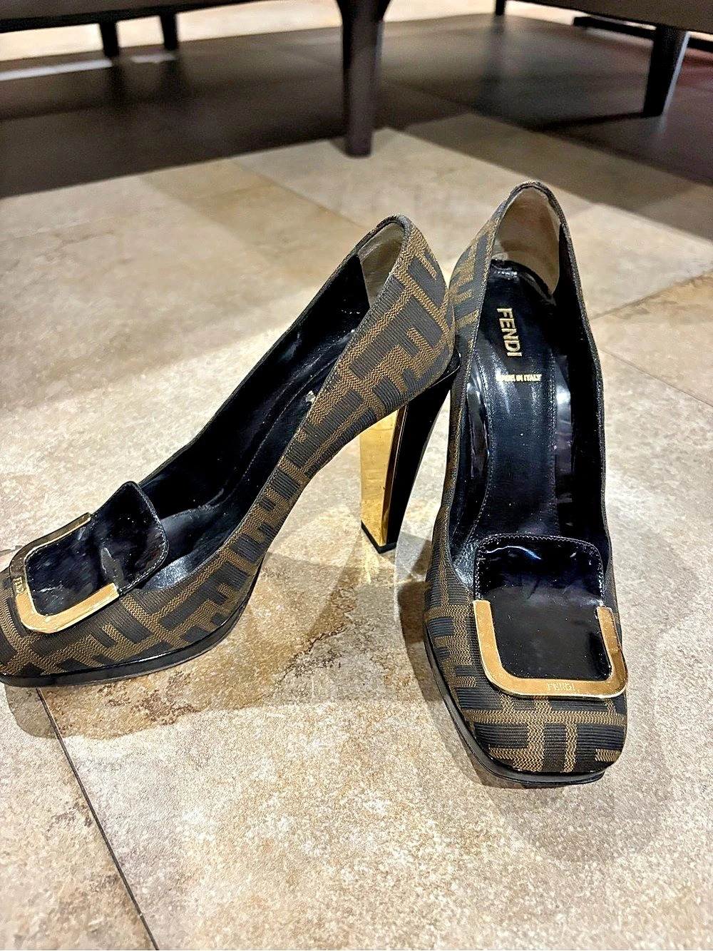 Fendi Zucca Heels in Brown & Black